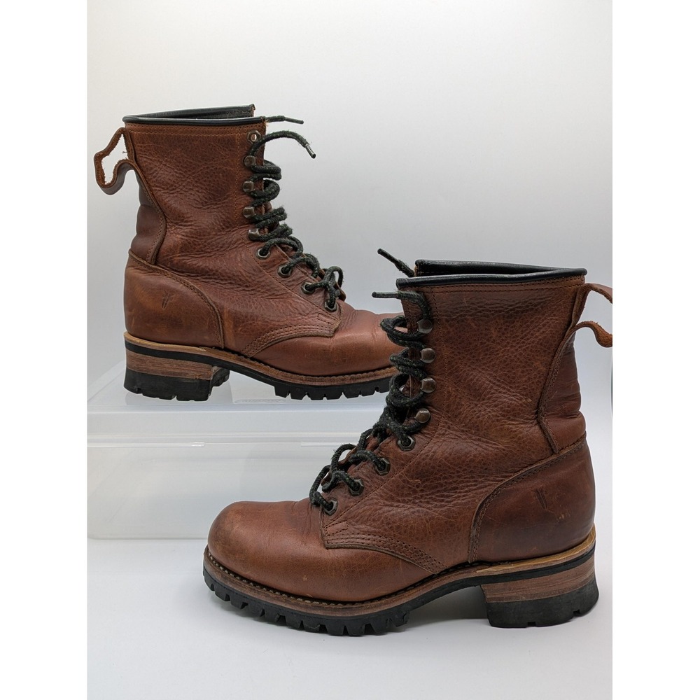 Frye Boots Womens Size 9 Brown Leather Combat Work Vibram Lug Sole Made USA